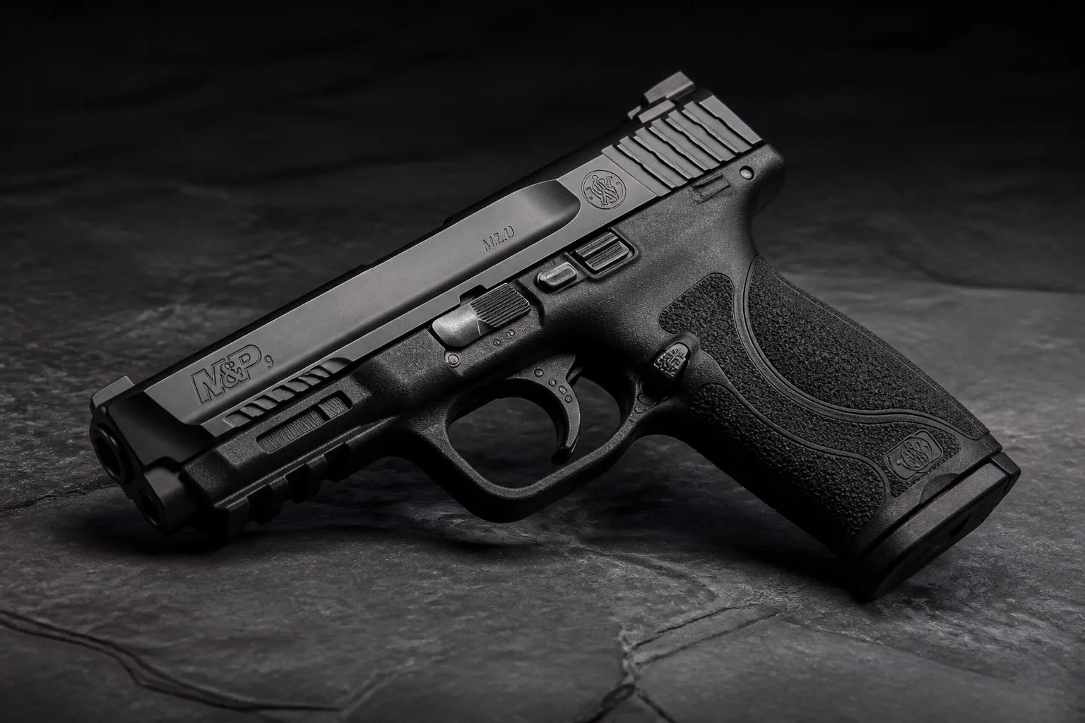 Glock 18C pistola 9mm sobre superfície de ardósia