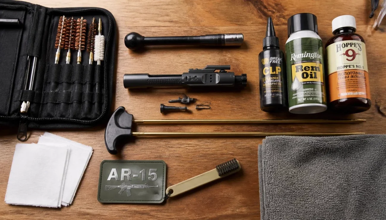 kit de limpeza e manutenção de fuzil 762 com ferrolho desmontado