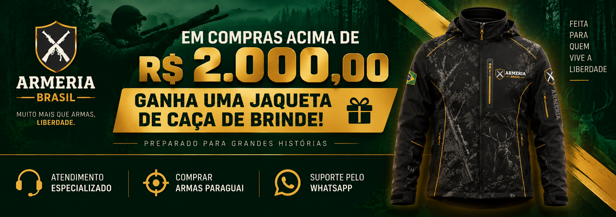 Promoção Armeria Brasil: jaqueta de caça de brinde em compras acima de R$ 2.000