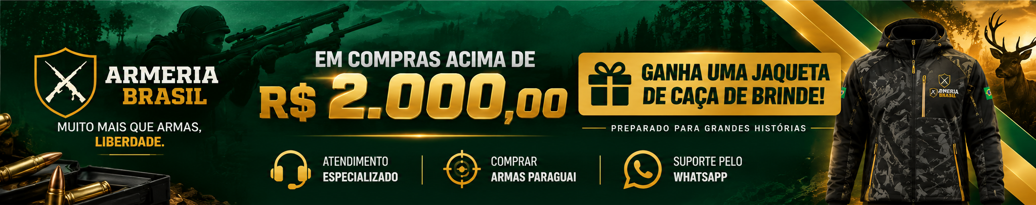 Promoção Armeria Brasil: jaqueta de caça de brinde em compras acima de R$ 2.000