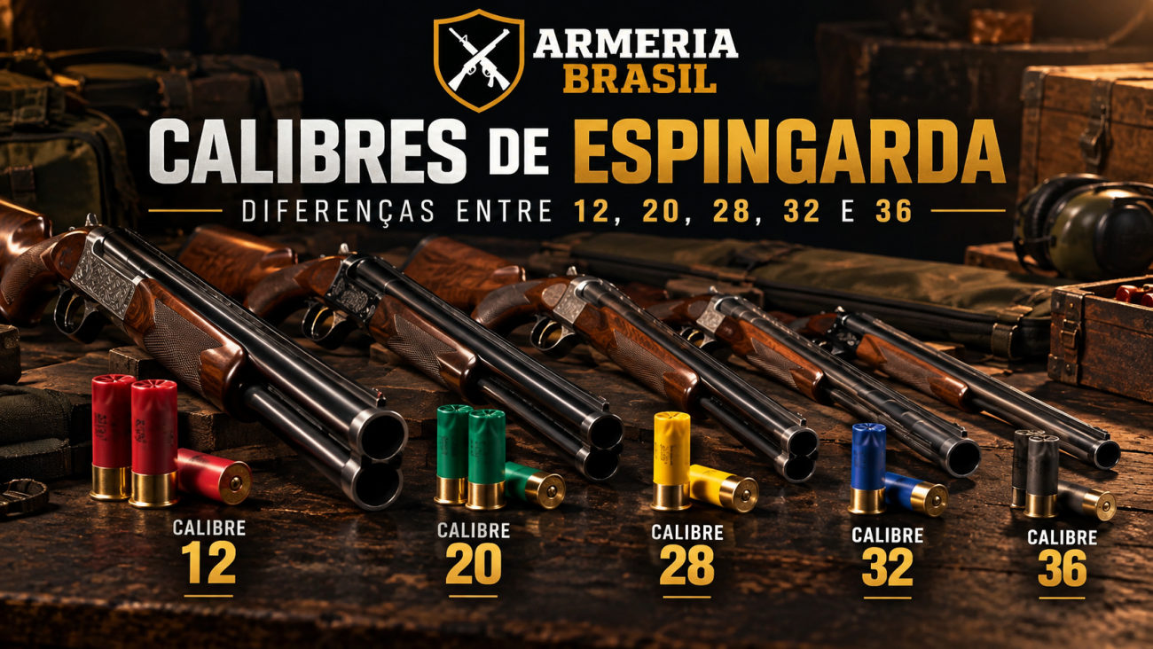 Calibres de espingarda 12, 20, 28, 32 e 36