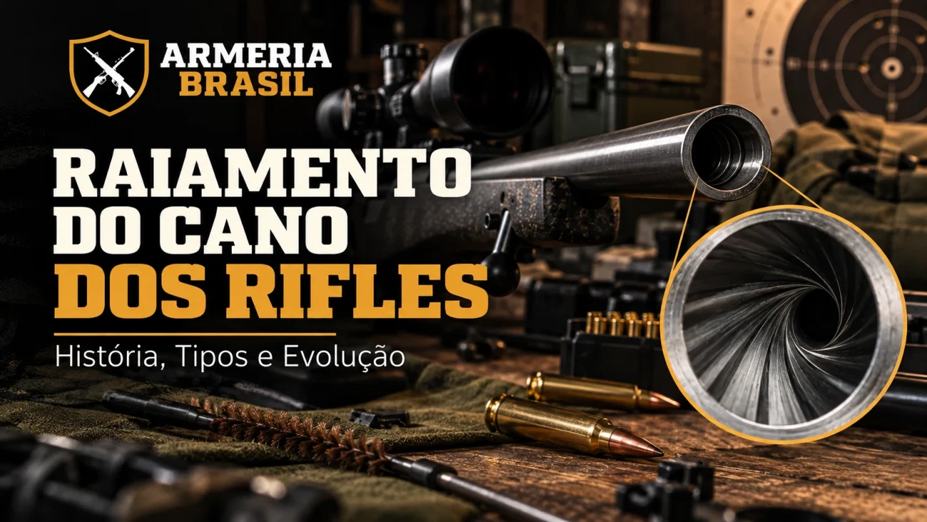 Raiamento do cano de um rifle com destaque para as raias helicoidais internas e sua estrutura metálica — Armeria Brasil