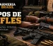 Tipos de rifles com diferentes sistemas de funcionamento, incluindo rifle de ferrolho, alavanca e semiautomático — Armeria Brasil