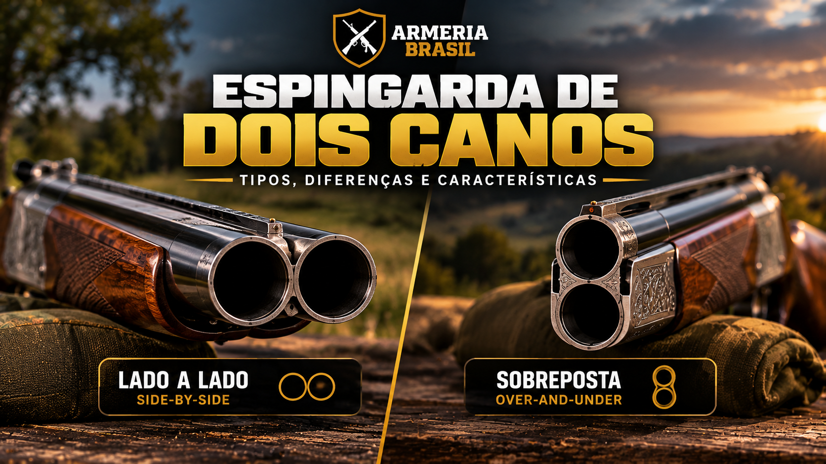 Espingarda de dois canos lado a lado e sobreposta