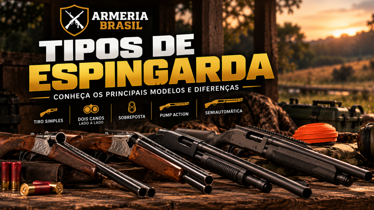 Tipos de espingarda de tiro simples, dois canos, sobreposta, pump e semiautomática